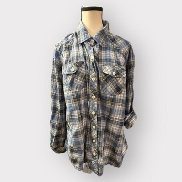 Women’s 0 Torrid Twill Blue Plaid Top 12 Large - Picture 1 of 6